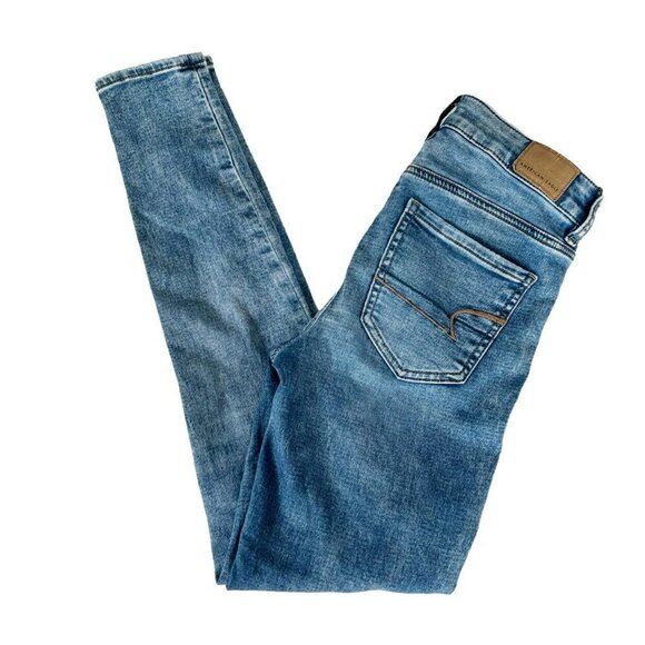 AMERICAN EAGLE Women's Sz 2 Super Stretch Hi Rise Jegging Jeans Patches - Picture 11 of 11